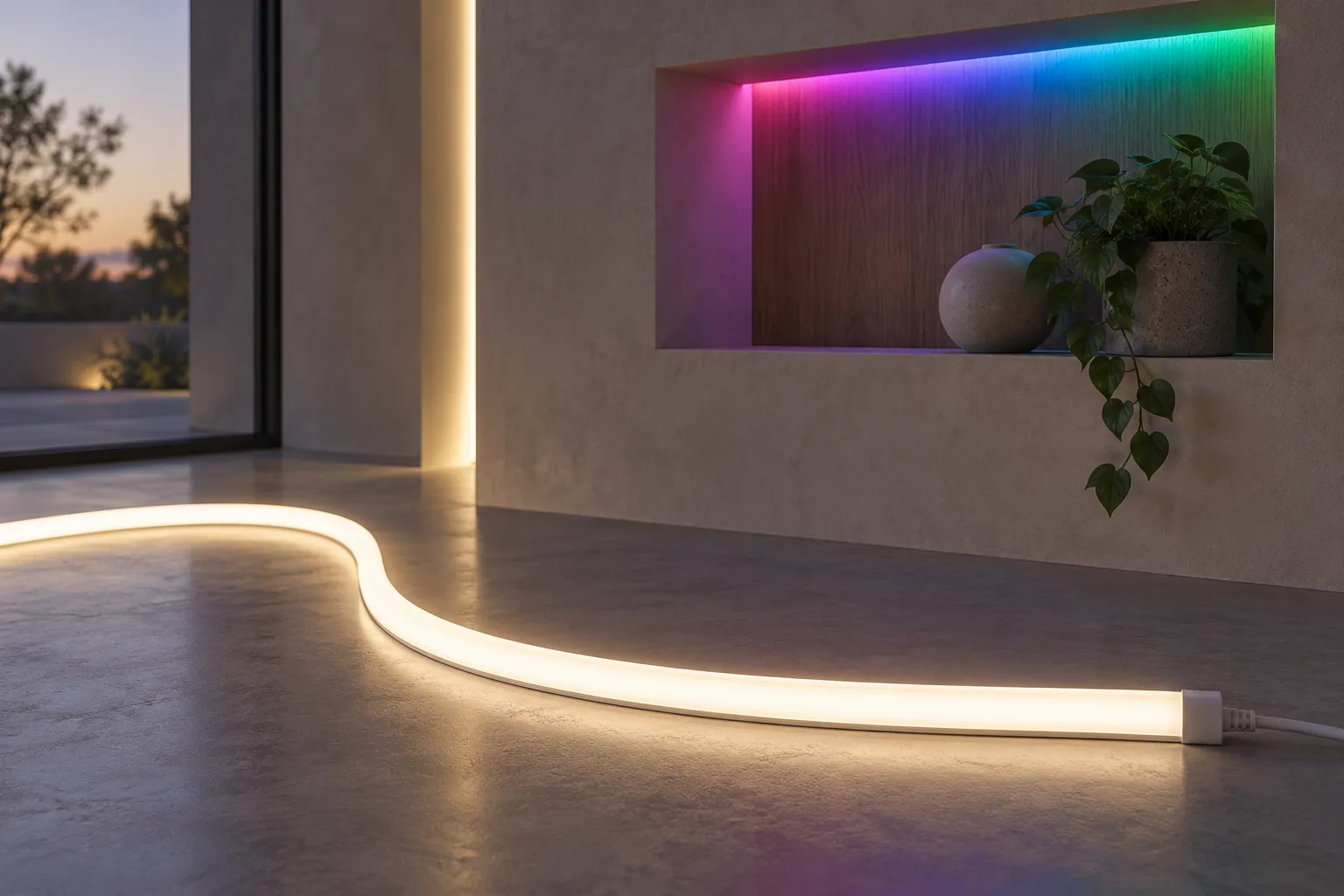 neon flex: yapay zekâ ile oluşturulmuş temsili aydınlatma örneği