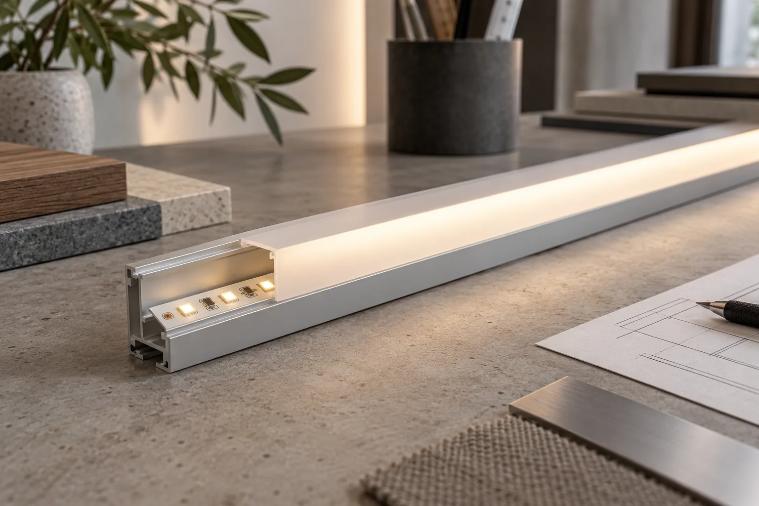 led profil: yapay zekâ ile oluşturulmuş temsili aydınlatma örneği